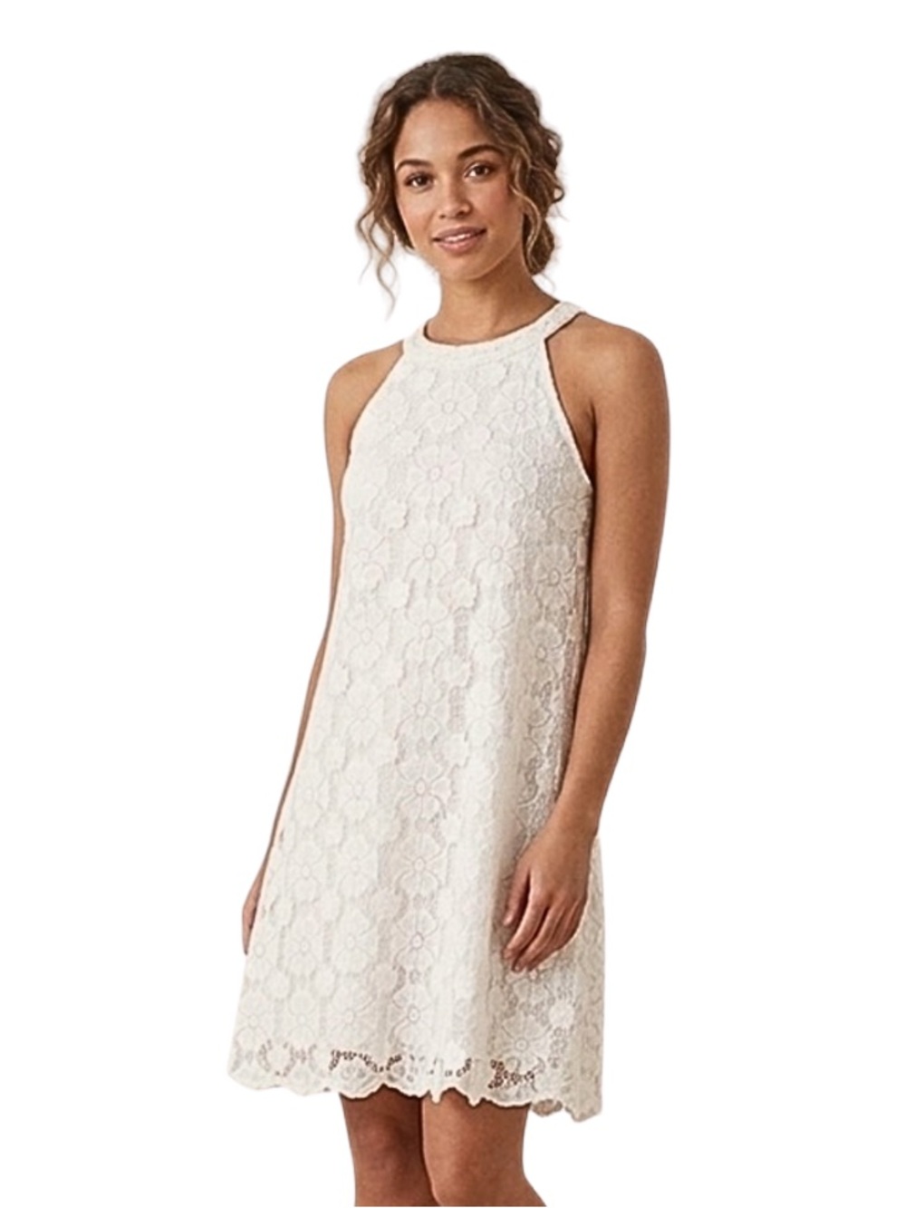 Altar’d State Ivory Floral Lace Calliel Halter Swing Dress Size Large